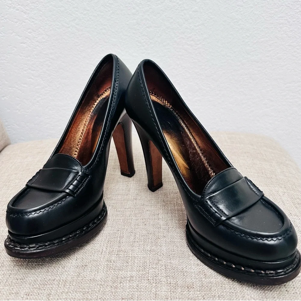 Yves Saint Laurent Black Platform Loafers - Picture 2 of 6